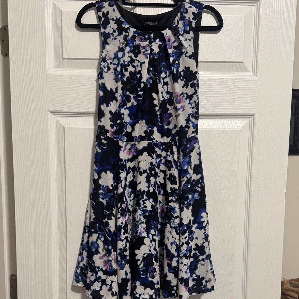 Express Women's Floral Dress in Blue and Black